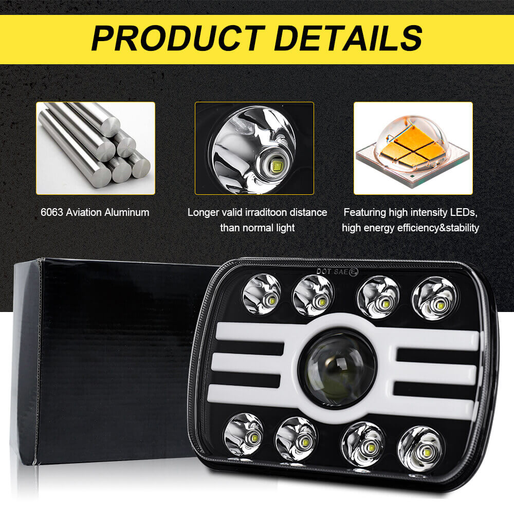 CO LIGHT 5x7 Inch Square Headlights composition